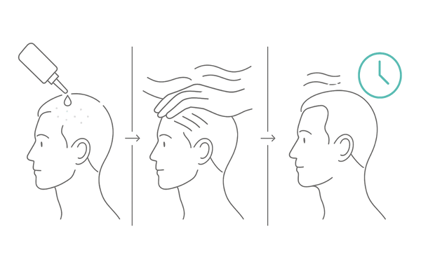 ミノキシジル塗り薬の正しい塗り方3ステップ（分割塗布→やさしく馴染ませ→乾燥）