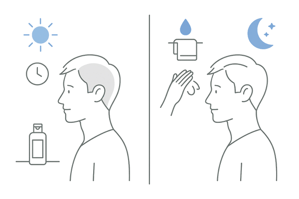 ミノキシジル外用薬の朝夜の使い分け（乾燥時間と枕付着回避のポイント）