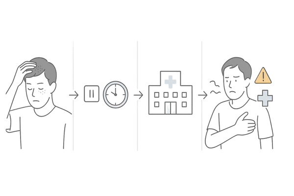 ミノキシジル塗り薬の副作用が出たときの初期対応フロー（受診判断の目安）