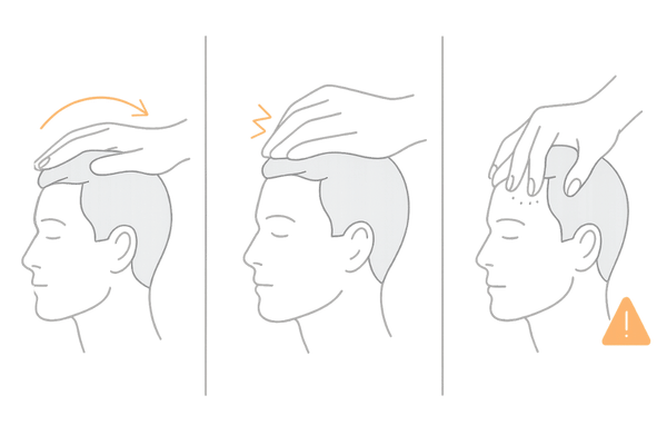 頭皮マッサージの力加減比較｜優しい圧とNG動作（強擦・爪）を可視化