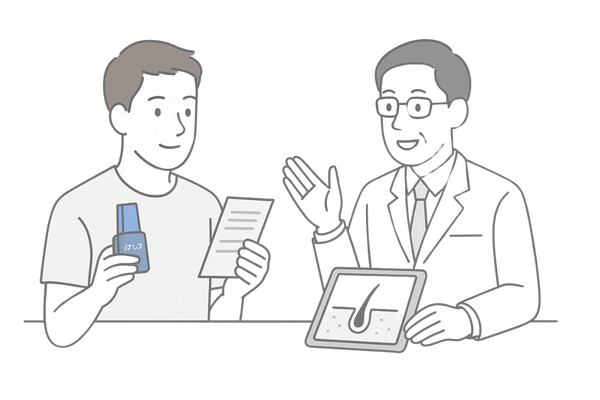 医師や専門クリニックに相談してリアップの使い方を調整する男性のイメージ