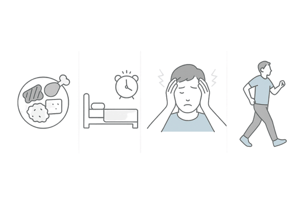 食事・睡眠・ストレス・運動が頭皮トラブルに影響する様子