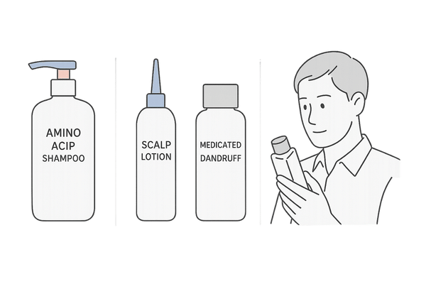 頭皮のベタつきに対応した市販の頭皮ケア製品を選ぶイメージ