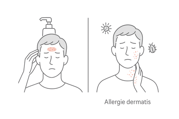 接触性皮膚炎とアレルギー性皮膚炎の違い（局所反応と全身傾向の2パネル比較）
