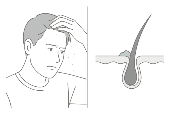 頭皮の乾燥と皮脂酸化で白い粉が出る仕組みのイラスト