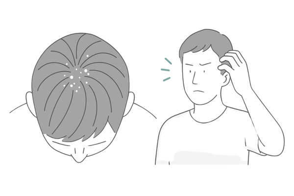 つむじ周辺に白い粉やフケがたまりやすい状態のイメージ