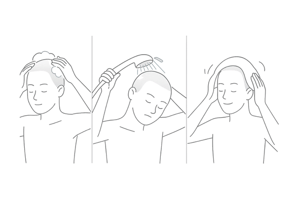 坊主頭で行う洗髪～乾燥までの簡単ステップイメージ（脂漏性皮膚炎のケア）