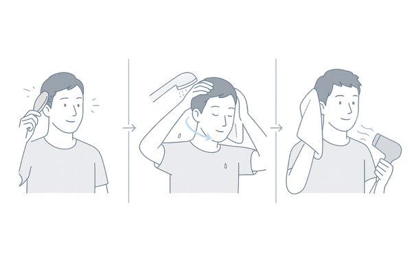 湯シャンの正しい手順4ステップ（ブラッシング→ぬるま湯→タオルドライ→ドライヤー）