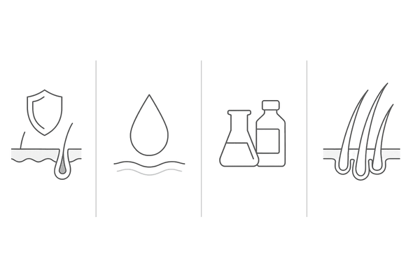シャンプーを控えた場合に期待できる効果の4パネル（バリア機能・乾燥軽減・成分軽減・ハリコシ）