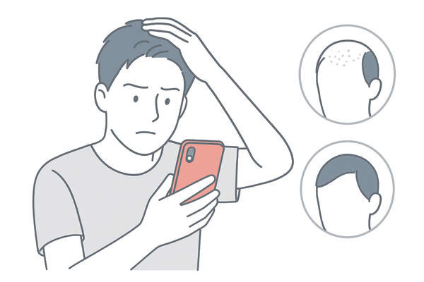 若年層に多い薄毛の初期サインを確認している男性のイメージ
