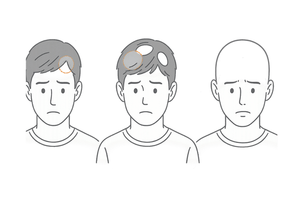 円形脱毛症の単発型・多発型・全頭型の症状イメージイラスト