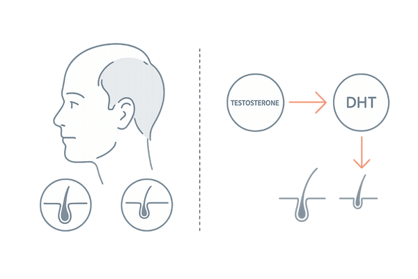 AGAの原因と進行メカニズムを示す図解イラスト
