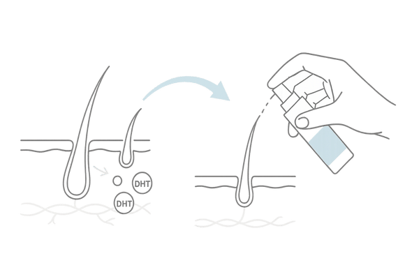 AGAの進行メカニズムと育毛剤の役割イメージ