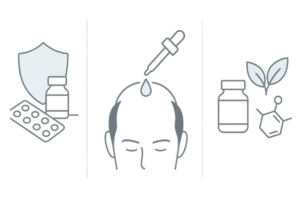 AGA治療薬の分類（内服薬・外用薬・補助ケア）のイメージ