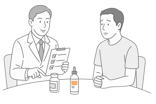 AGA治療薬の副作用を医師と一緒にチェックする場面