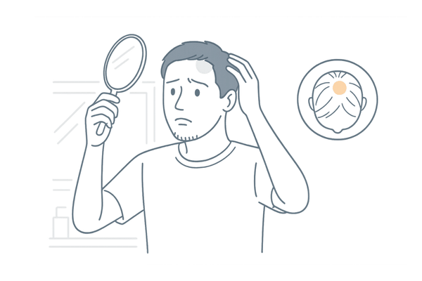 円形脱毛症の基本症状とストレスによる心理的負担イメージ