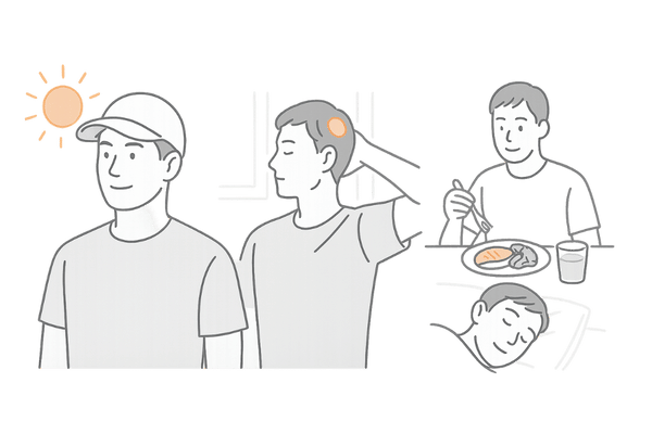 部位ごとのケアと生活習慣の見直しで円形脱毛症の広がりを防ぐイメージ