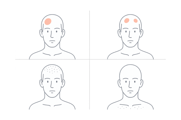 円形脱毛症の主な症状タイプと広がり方のイメージ図