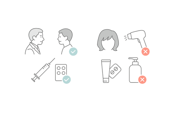 円形脱毛症で保険が使える治療と使えない治療の比較イラスト