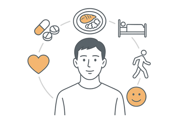 円形脱毛症でステロイド治療と生活習慣・併用療法を組み合わせるイメージイラスト