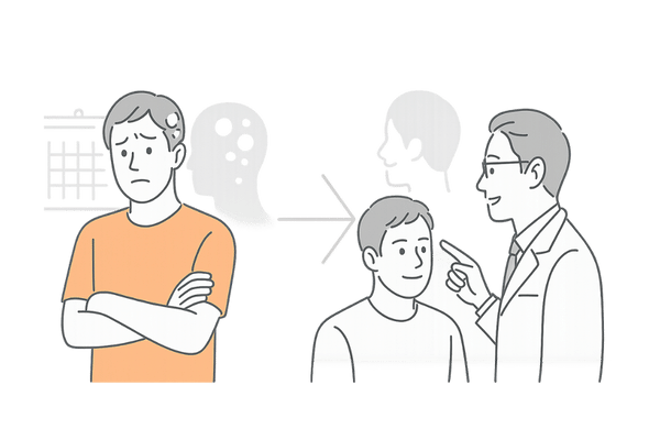 円形脱毛症を早期受診した場合と放置した場合の違いイメージ