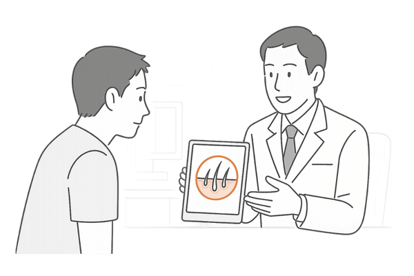 秋の抜け毛を専門クリニックで診断・検査するイメージイラスト