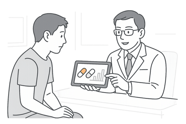 アボルブとザガーロのどちらを選ぶか医師と相談するAGA治療カウンセリングのイメージ