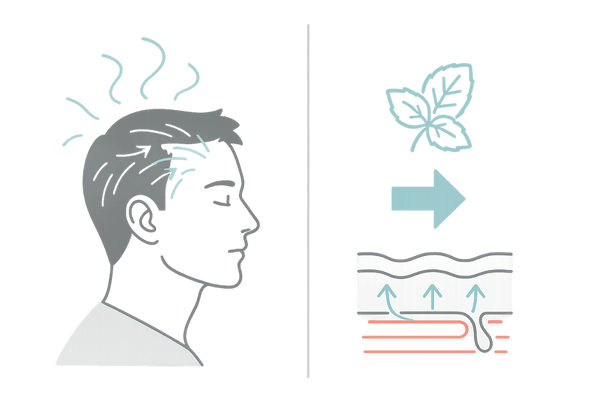 メントールが頭皮を冷却し血流を整える仕組みのイメージ図