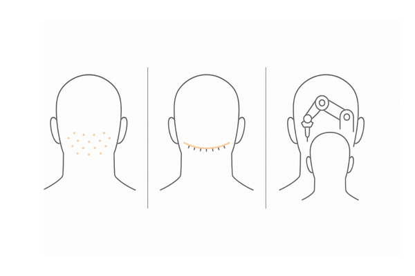 つむじ植毛の術式比較｜FUE法・FUT法・ロボット支援の違い
