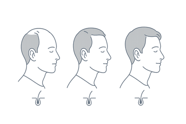 デュタステリド服用後の経過と髪の変化を時間軸で示したイラスト