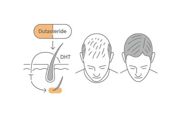 デュタステリドが5α還元酵素を抑制してAGAを改善する仕組みのイメージ図