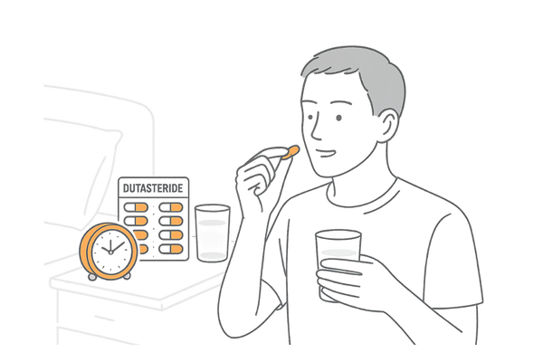 デュタステリドを毎日同じ時間に服用する男性とカレンダーのイメージ