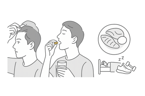 デュタステリドにミノキシジルや生活改善を組み合わせる治療イメージ