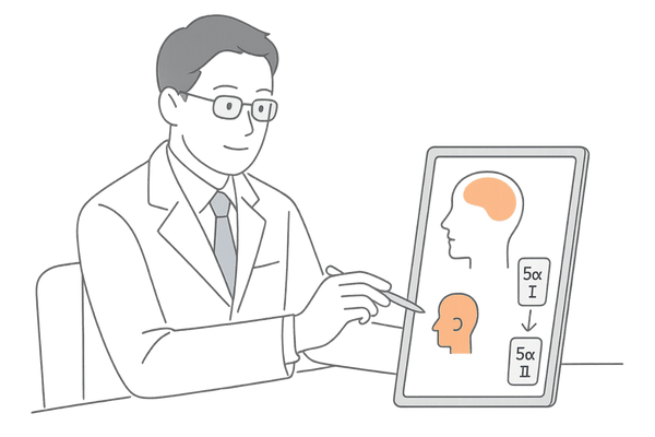 デュタステリドが5αリダクターゼを広く抑制するイメージ｜フィナステリドとの違いを説明する場面