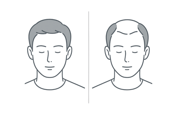 若ハゲの前兆｜生え際と頭頂部の変化イメージ