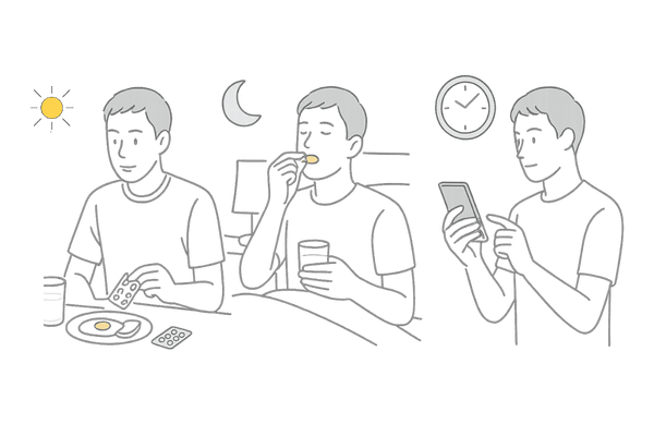 フィナステリドを朝・夜・不規則勤務で飲み分けるタイミングイメージ