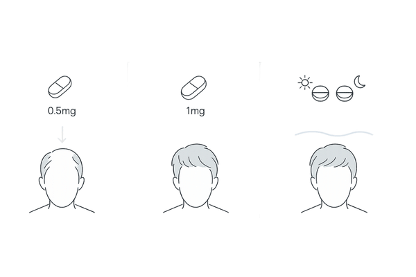 フィナステリド用量の比較（0.5mg/1mg/分割服用のイメージ）
