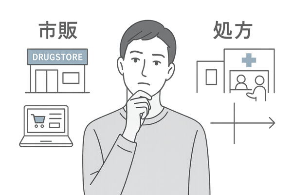 フィナステリド市販薬と処方薬の購入経路の違いを示すイメージイラスト