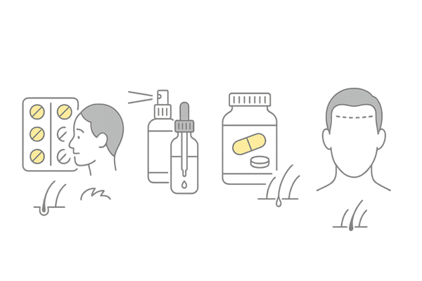 フィナステリド錠・ミノキシジル・サプリメントなどAGA治療法の比較イメージ