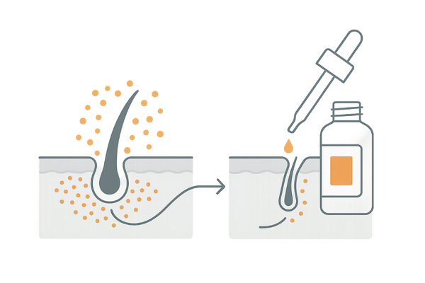 フィナステリド外用薬の作用機序とDHT抑制イメージ