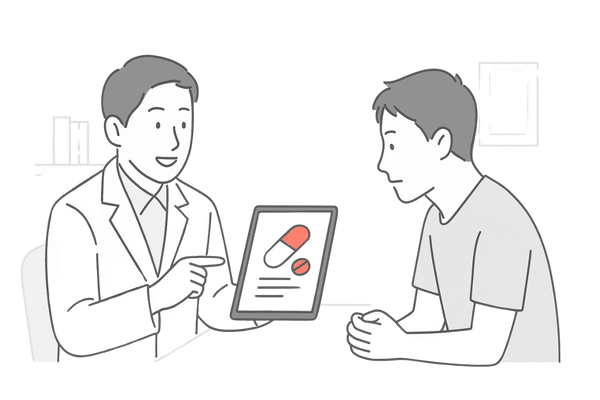 フィンペシア服用前にAGA専門医へ相談する場面のイラスト