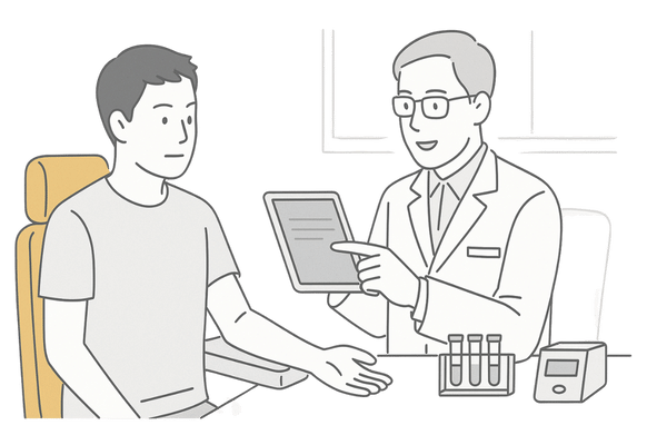 フィンペシア服用中に定期的な血液検査を受ける男性のイラスト