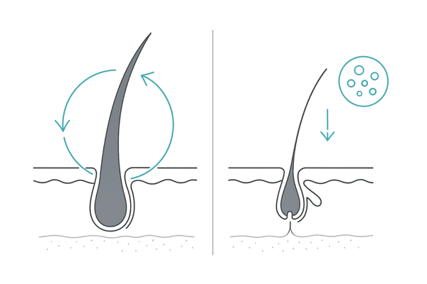 AGAの仕組みとヘアサイクルの乱れを示す図