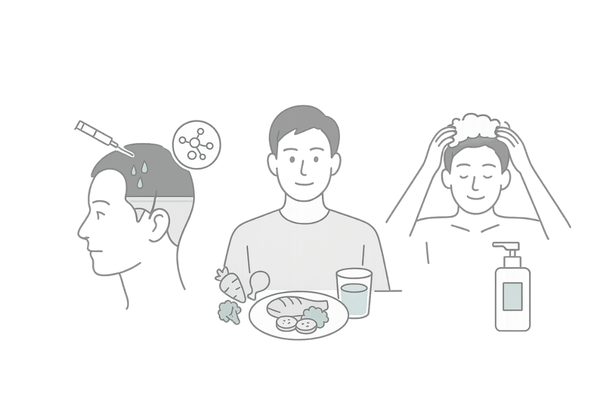 ハーグ療法の多角的アプローチ|成長因子・生活習慣・スカルプケアのイメージ