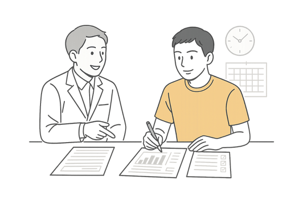 ハーグ療法の治療計画と費用イメージ|カウンセリングでコースを検討する男性