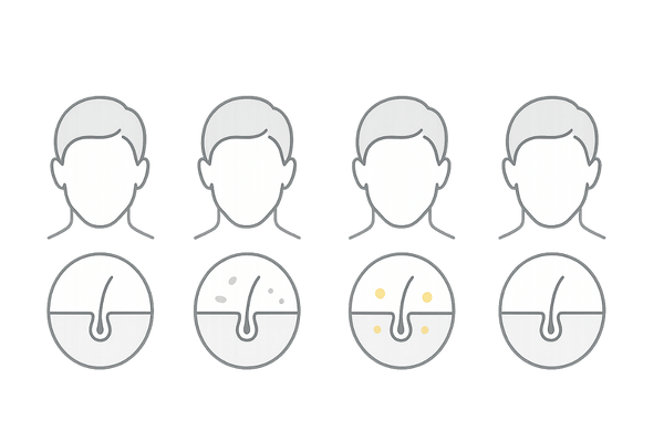 頭皮環境のタイプ別比較イラスト｜正常・乾燥・脂性・敏感の違い