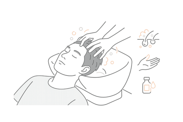 育毛ヘッドスパの工程イラスト｜クレンジングとマッサージの流れ