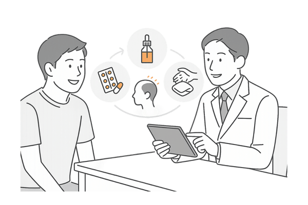 AGA治療と自宅ヘッドスパ・マッサージ併用イメージイラスト