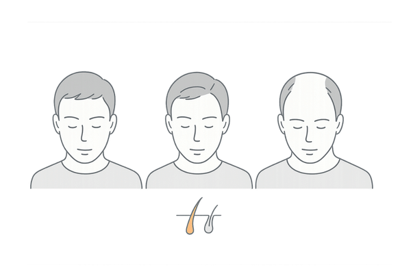 AGAとはげの進行プロセスを示すヘアサイクルと薄毛チェックのイメージ