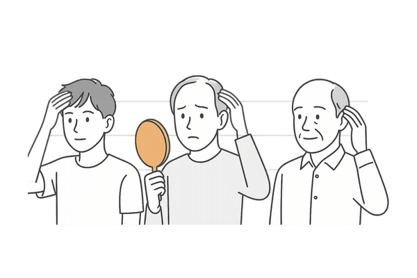 何歳からはげるのかを年代別にイメージした男性の比較イラスト（10代〜60代）
